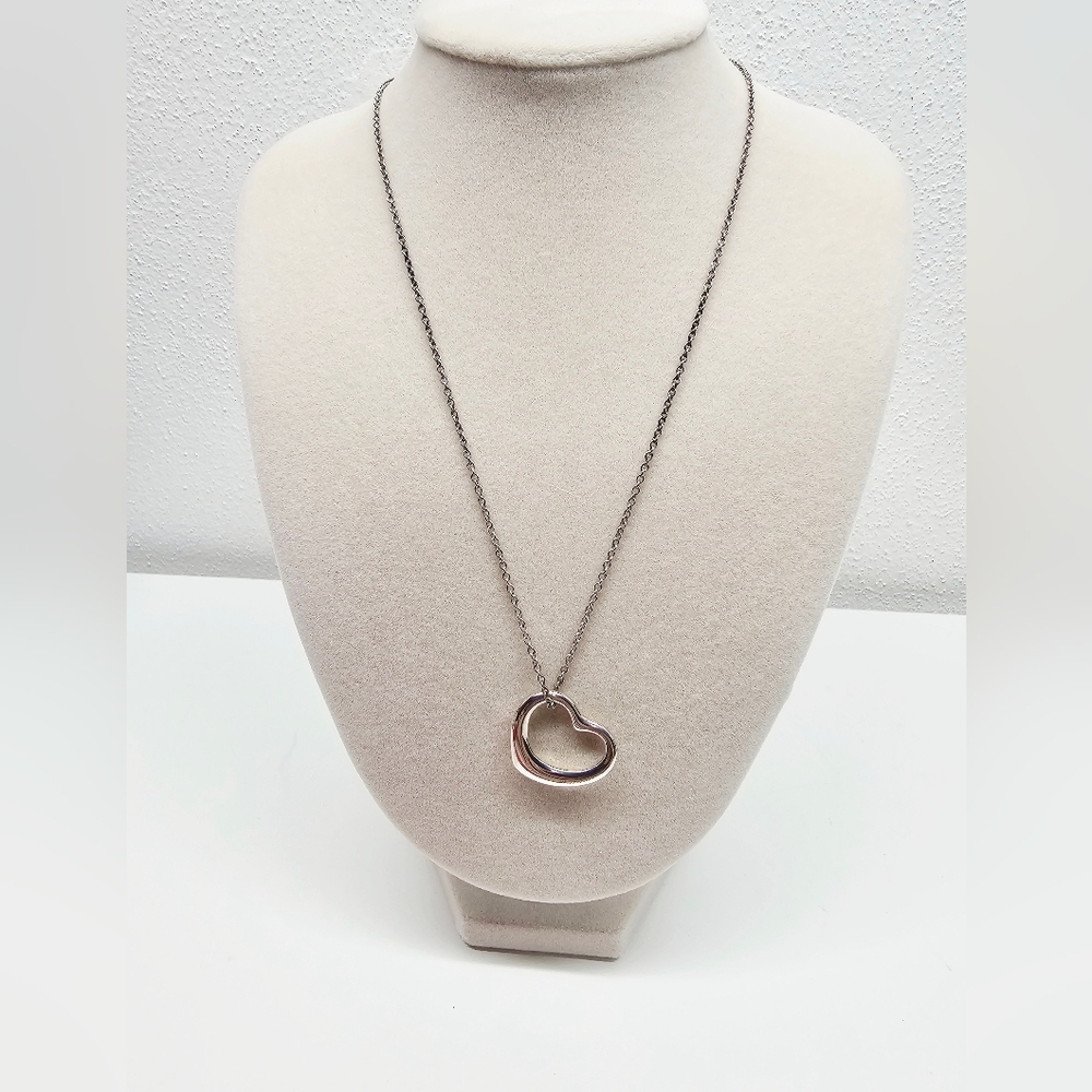 Tiffany & Co Sterling Silver Elsa Peretti Open Heart Necklace 16" With COA